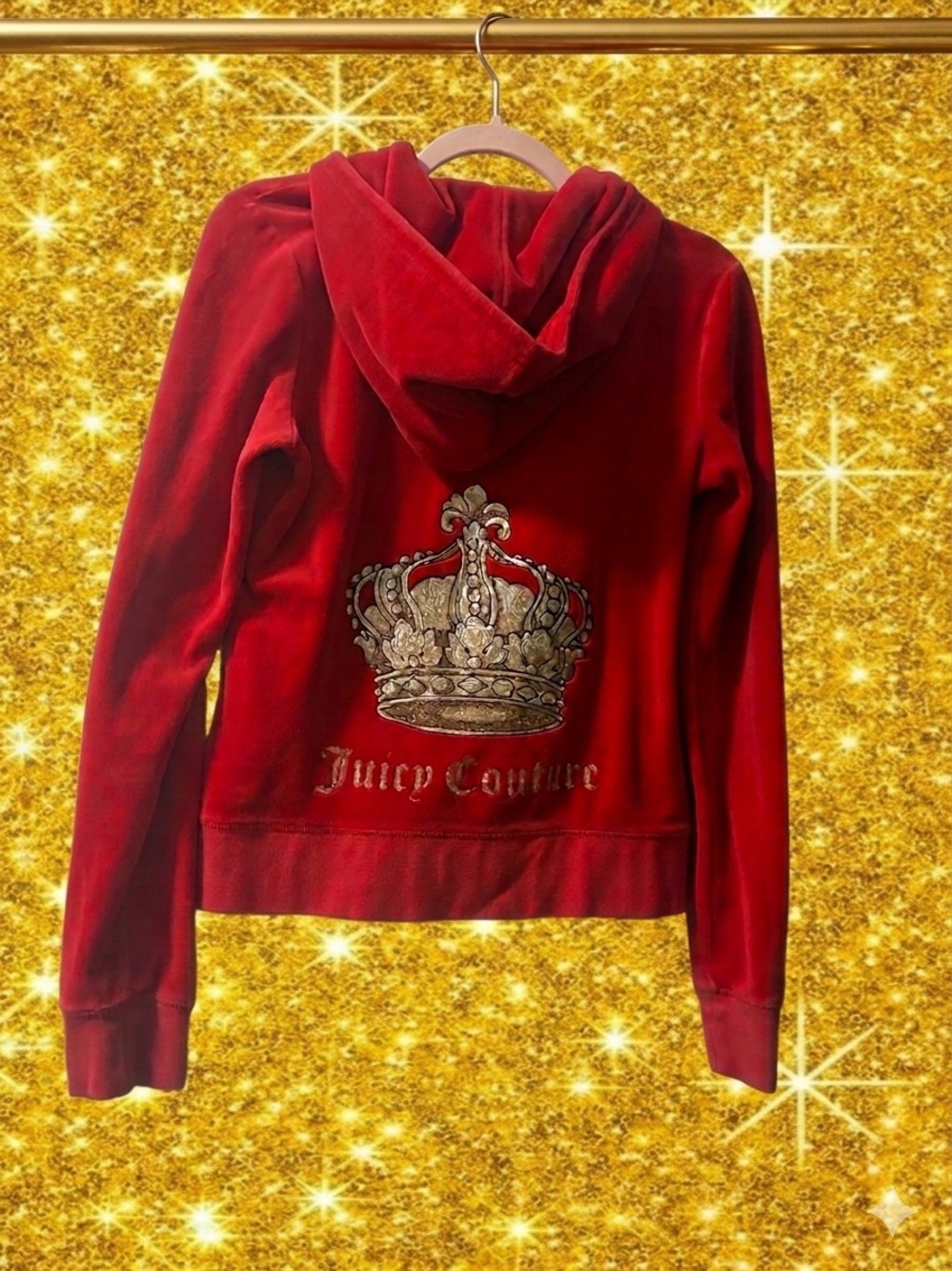 Juicy Couture Red Velour Crown-Embellished Hoodie Jacket